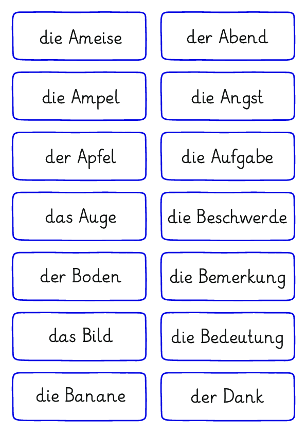 konkrete und abstrakte Nomen unterscheiden - Wortkarten